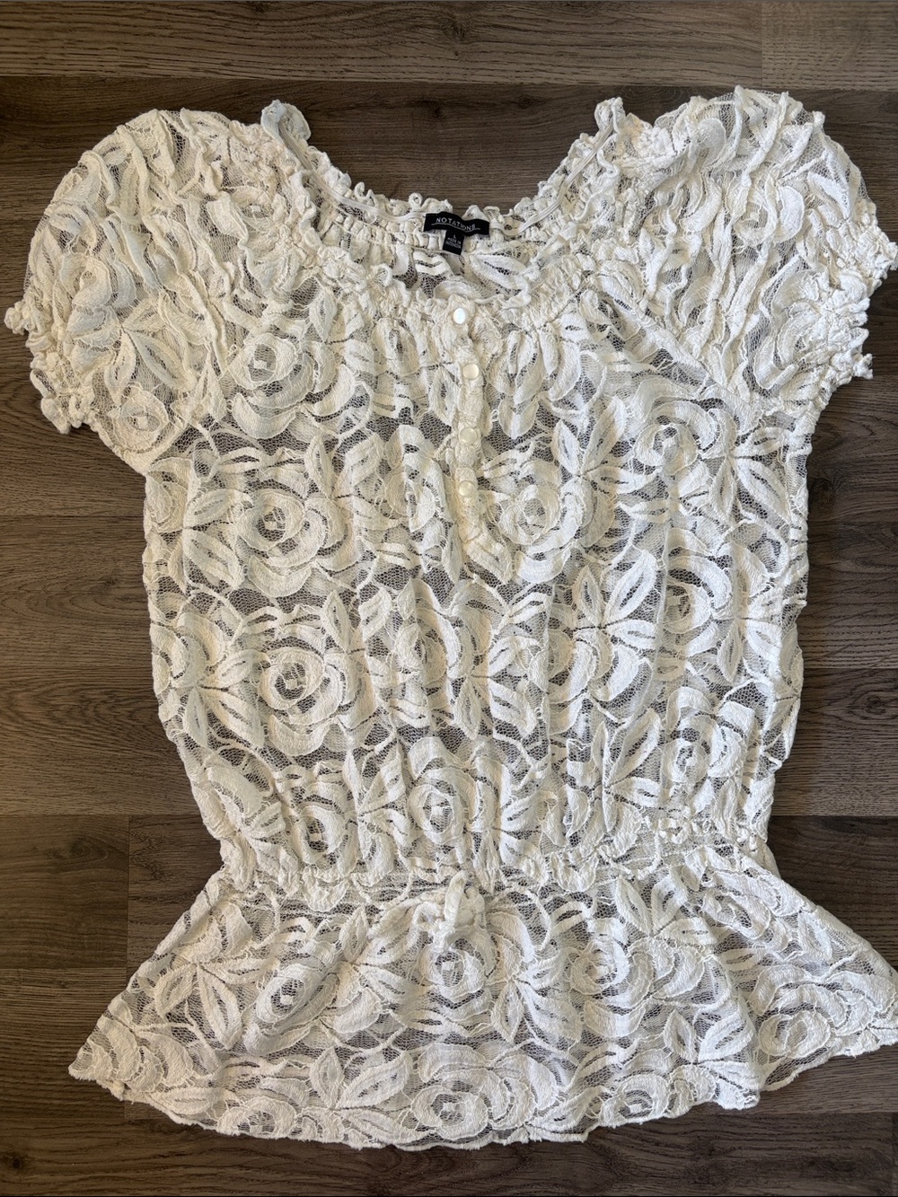 Notations Cream Floral Lace Peplum Short-Sleeve Top